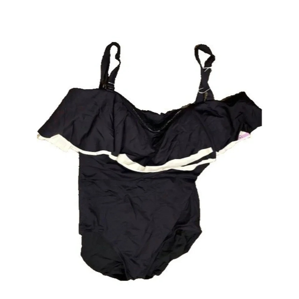 Contours Coco Reef  Agate Ruffle Tummy Control Swimsuit sz 14 /38D Black - Picture 5 of 6